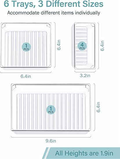 Kootek 6 Pcs Desk Drawer Organizer Set 3-Size Bathroom Drawer Tray Dividers Versatile Storage Bin... | Amazon (US)