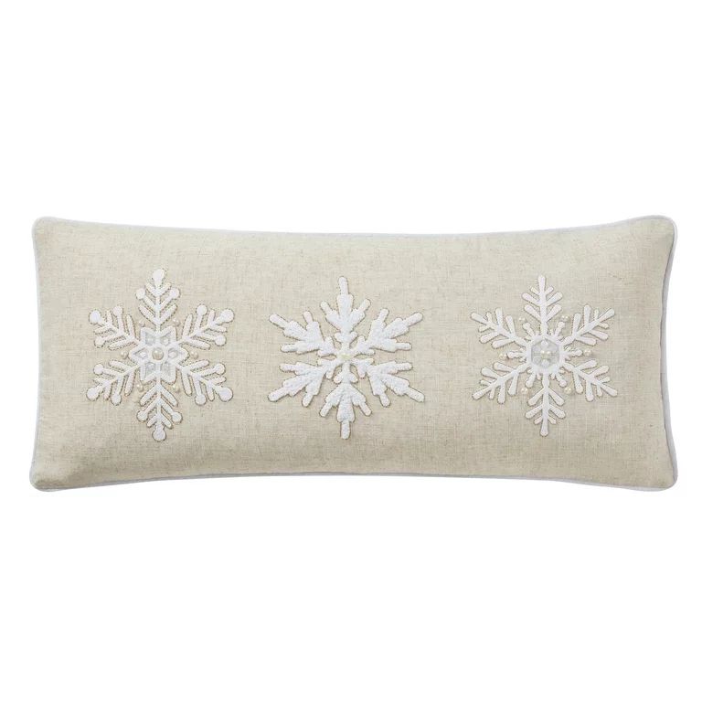 My Texas House Kris 12" x 28" Ivory Snowflake Cotton Decorative Pillow Cover - Walmart.com | Walmart (US)