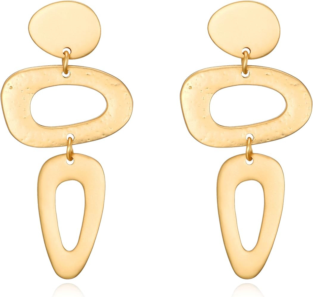 Matte Gold Dangle Earrings for Women Big Drop Earrings Long Geometric Statement Earrings for Wome... | Amazon (US)