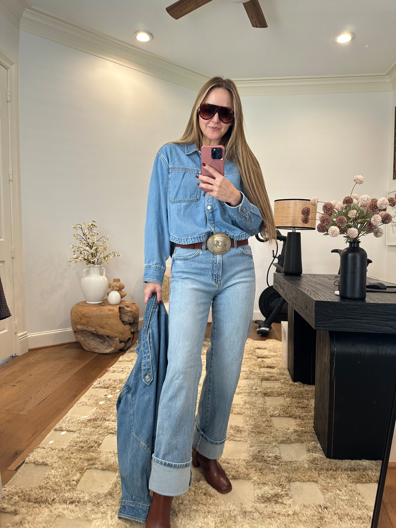 Here for a good denim on denim fit! Also, “dinner plate” sized buckles are a must in every fashion girlies closet now to stay on trend with the western vibe looks. 🤠

#LTKStyleTip #LTKSeasonal