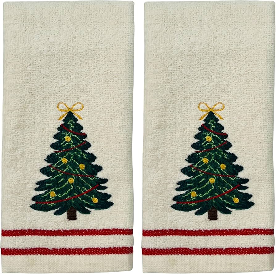 Serafina Home Christmas Bathroom Fingertip Towels- Set of 2 100% Cotton Ivory White Embroidered C... | Amazon (US)