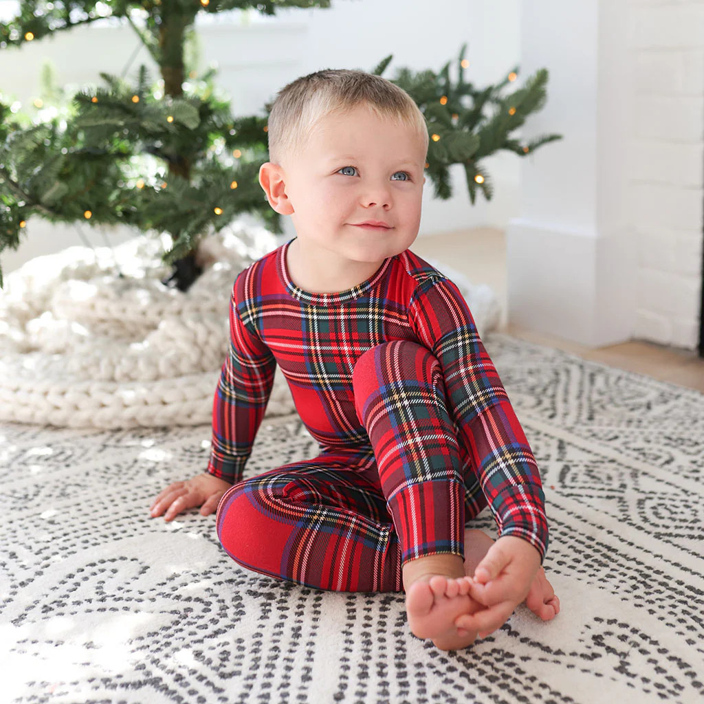 Plaid Red Long Sleeve Toddler Pajamas | Red Tartan Plaid | Posh Peanut