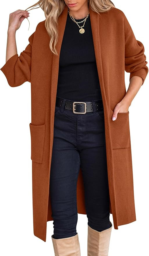 ANRABESS Women's Cardigan Long Sweater Oversized Open Front Knit Coatigan Duster Coat 2025 Trendy... | Amazon (US)