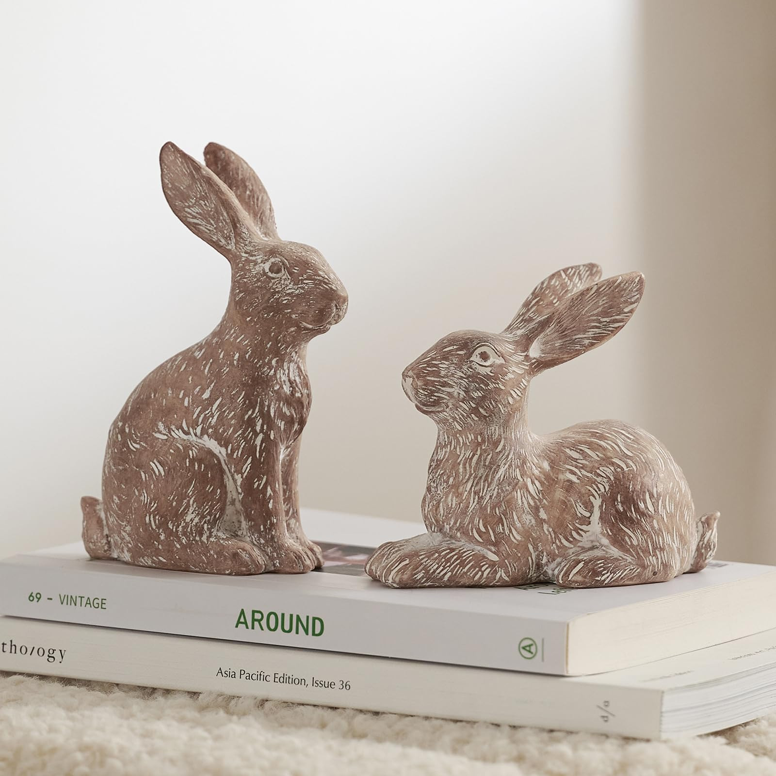 Set of 2 Easter Bunny Figurines, Brown Resin Rabbit Statue Decor, Easter Ornaments for Spring Hom... | Amazon (US)