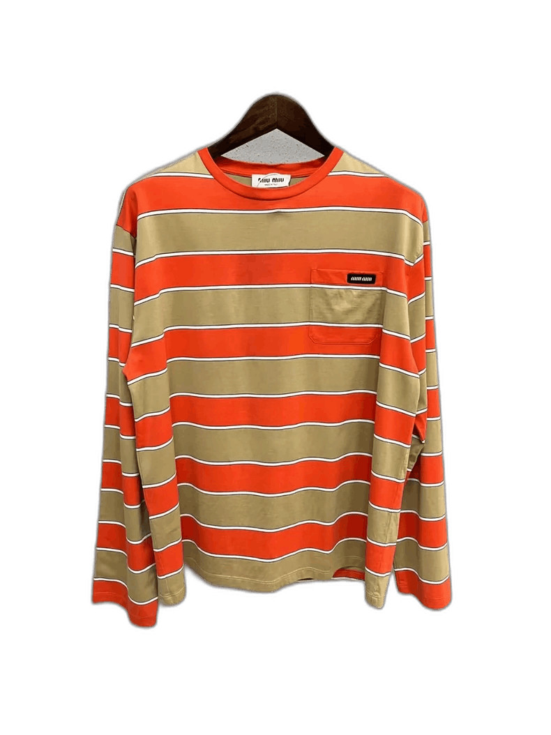 Miu Miu Striped Long Sleeve Round Neck Shirt-yf | Grailed