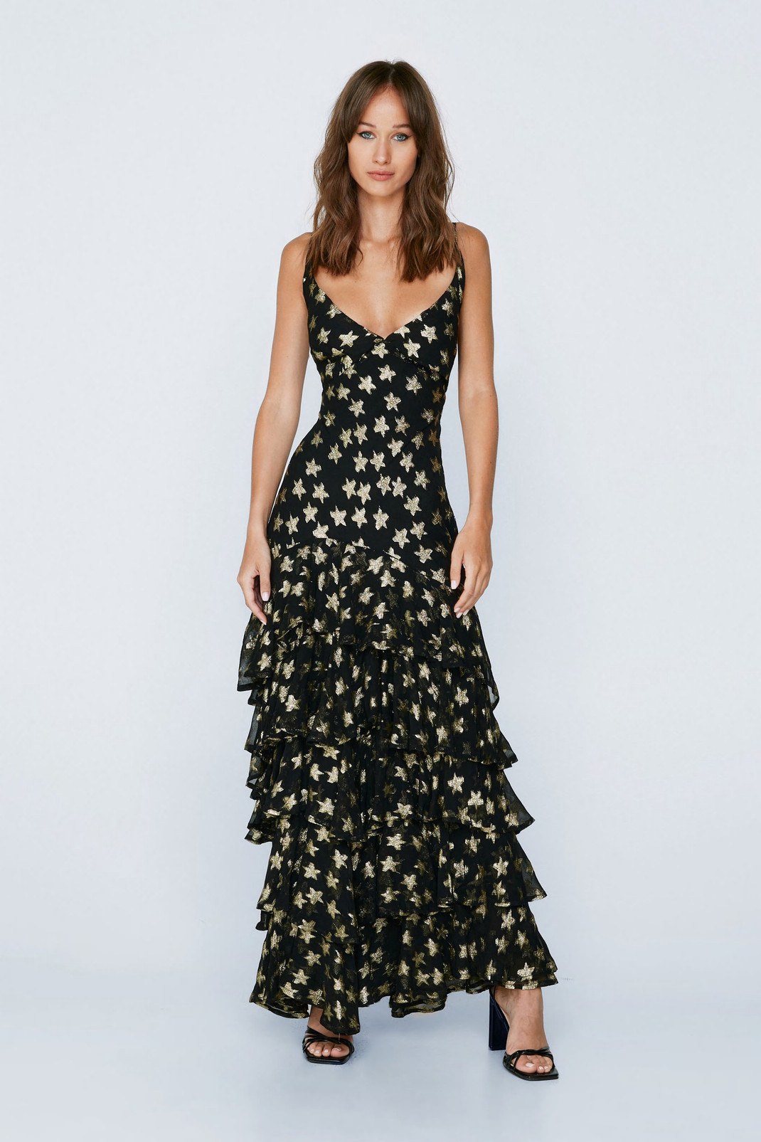 Petite Metallic Star Print Maxi Dress | Nasty Gal (US)