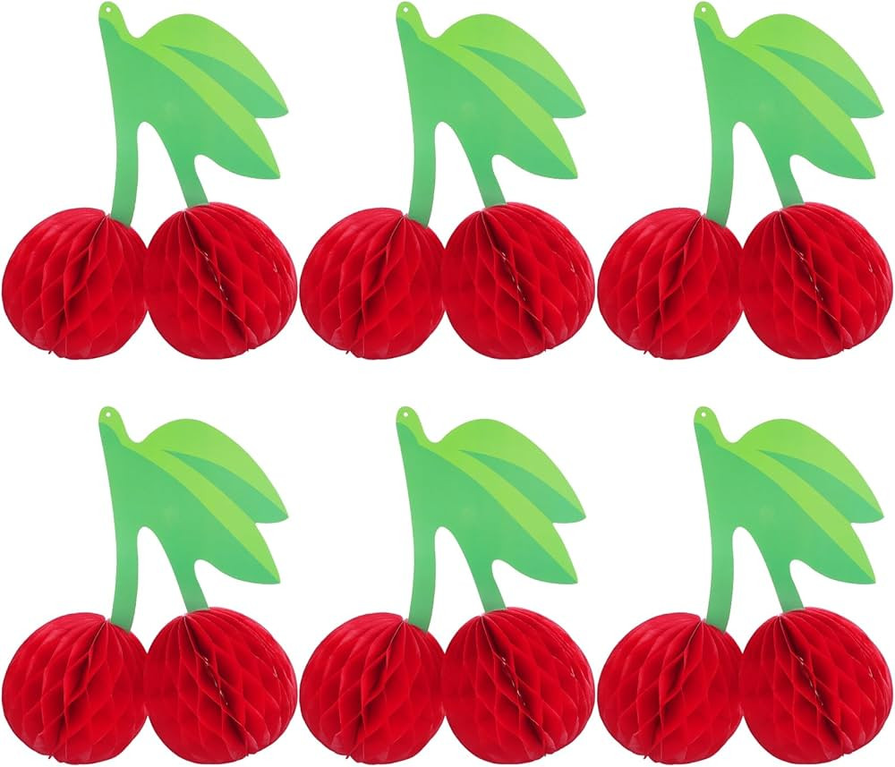 6Pcs Cherry Birthday Party Decorations, Paper Honeycomb Cherry Table Centerpieces, Red Paper Lant... | Amazon (US)