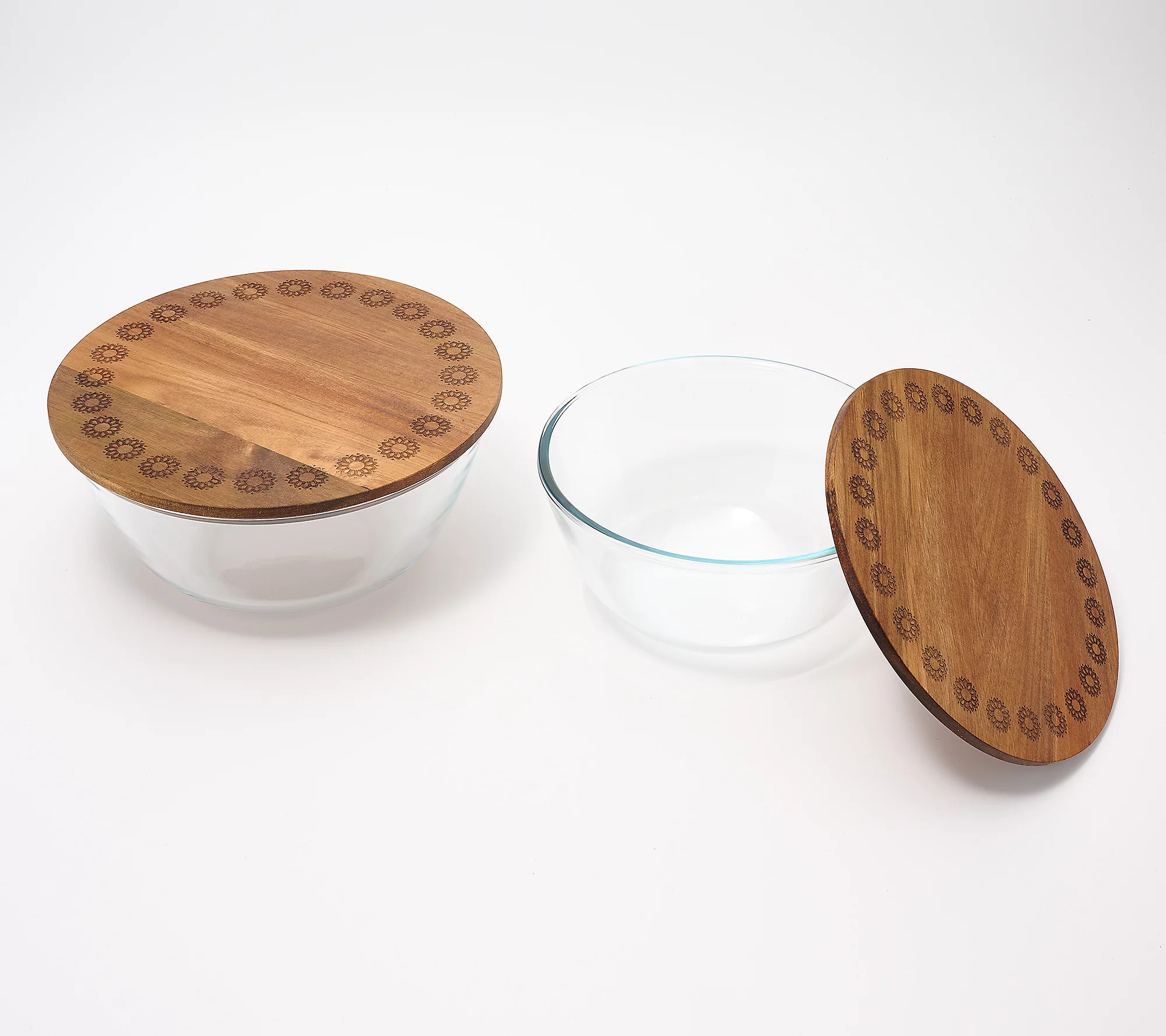 Aarti Sequeira 2-Pc NestableGlass Bowlsw/Acaia Etched Wood Lid | QVC