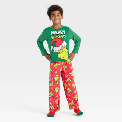 Boys' 2pc The Grinch Christmas Cozy Pajama Set with Socks - Green | Target