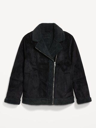 Faux-Suede Sherpa-Lined Moto Jacket for Women | Old Navy (US)