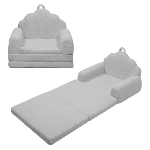 GGIB 2 in 1 Kids Couch Fold Out Toddler Couches Shell Design Kids Sofa Bed Foldable Baby Couch Chairs Convertible Children Sofa Toddler Couch Bed Light Grey | Amazon (US)