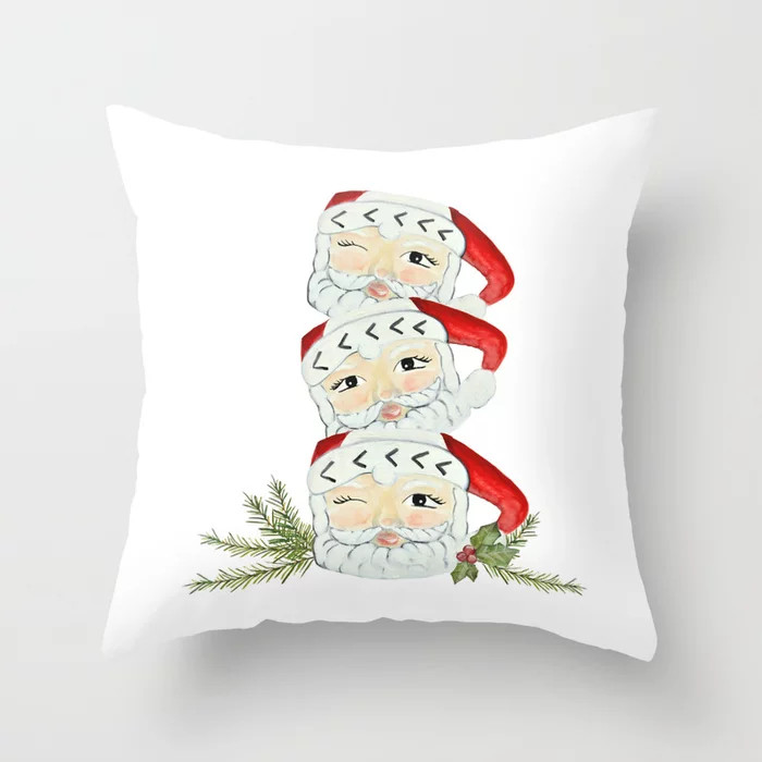 Vintage Santa Mug Stack Throw Pillow | Society6