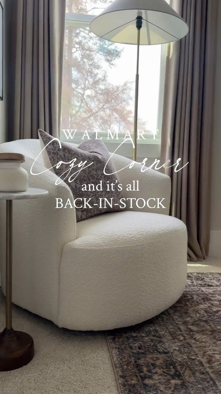 ✨Everything you see here is from W A L M A R T and super affordable! Type “corner” 👇🏻 and I’ll send details to your inbox

This cozy corner has become my favorite spot in our home just to tuck away and have a quiet moment. I love that everything is super affordable but looks like Pottery Barn style!

Follow along if you want more looks-for-less and affordable home finds 🤍

As a #walmartpartner and affiliate, I may earn commission when shopping through my links 

#cozycorner #walmarthome #swivelchair #bouclechair