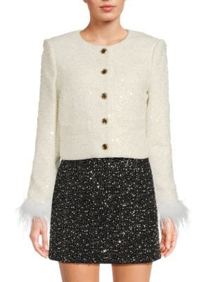 Aya Embellished & Feather Trim Jacket | Saks Fifth Avenue OFF 5TH