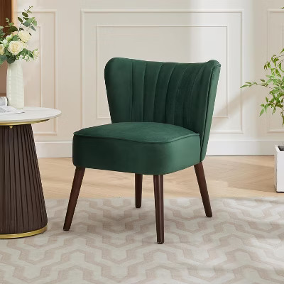 Modern Velvet Accent Chair, Mid-Century Modern Style, 300lb Capacity, Soft Upholstered Living Room Chair, Armless Lounge Chair for Living Room, Green | Target