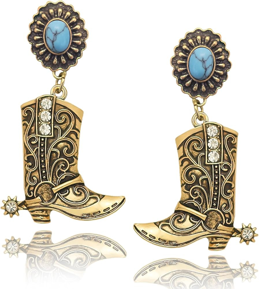 Western West Cowgirl Boots Earrings Texas Spur Dangle Drop Earrings Rodeo Boho Fancy Dress Costum... | Amazon (US)