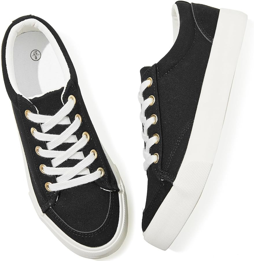 Adokoo Sneakers for Women Canvas Low Top Lace Up Shoes White Fashion Tennis Sneakers Cute Casual ... | Amazon (US)