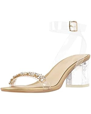 Yolkomo Women's Gold Rhinestone Mid Heel Sandals Clear Ankle Strap Crystal Studded Open Toe Sling... | Amazon (US)