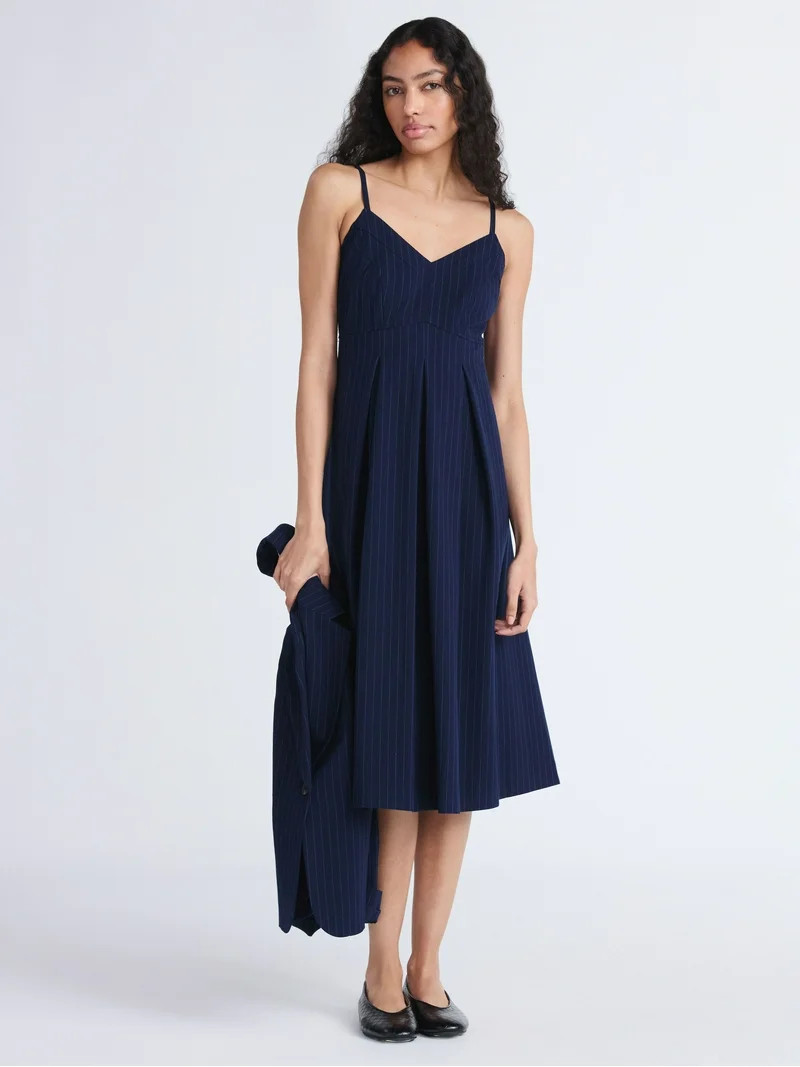 Free Assembly Women's Sleeveless Pinstripe Corset Midi Dress, Sizes 0-16 | Walmart (US)