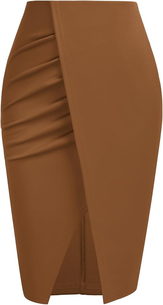 Kate Kasin Wear to Work Pencil Skirts for Women Elastic High Waist Ruched Wrap Split Slit Bodycon... | Amazon (US)
