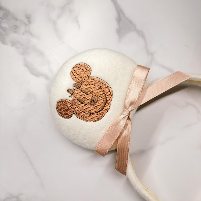 Embroidered Neutral Mocha Halloween Mouse Pumpkin Ears Headband Spooky Holiday Ears Sarahbellemag... | Etsy (US)