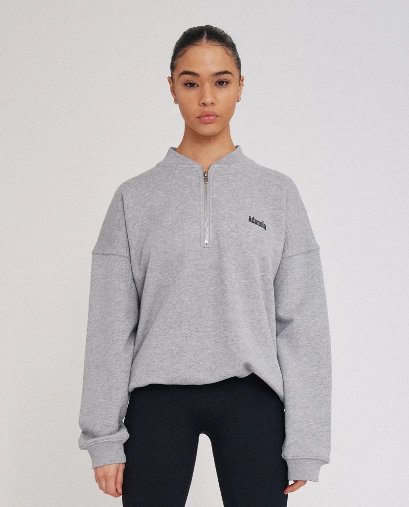 Oversized Half Zip Sweatshirt - Heather Grey | Adanola UK
