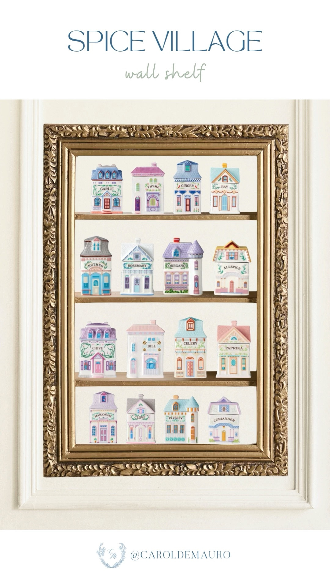 Spices belong on display, not tucked away out of sight! With its ornate gold framing, this shelf elevates functional ingredients into a curated gallery. It's a beautiful solution for bringing a bit of vintage flair and warmth to your cooking space.

home decor, display case, decor inspo, vintage vibes, condiments, shelf styling, floating shelves, kitchen wall

#LTKHome