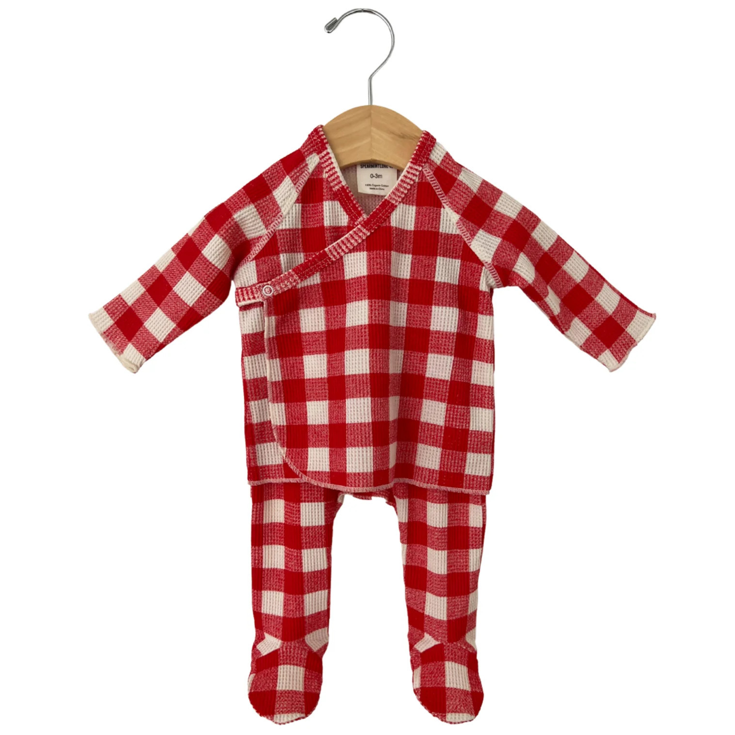 Organic Waffle Kimono & Pant Set, Red Plaid | SpearmintLOVE