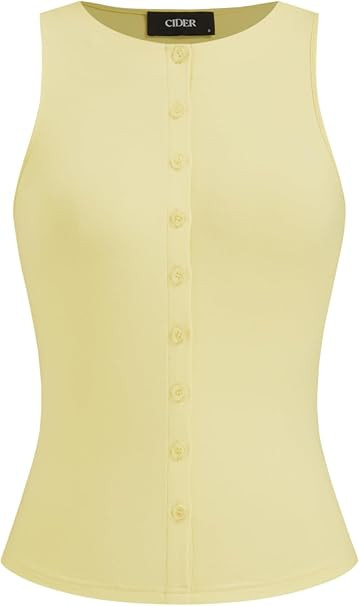 CIDER Women Button Down Tank Tops Sleeveless Ribbed Slim Fit Crop Vest Top Summer Going Out Tank ... | Amazon (US)