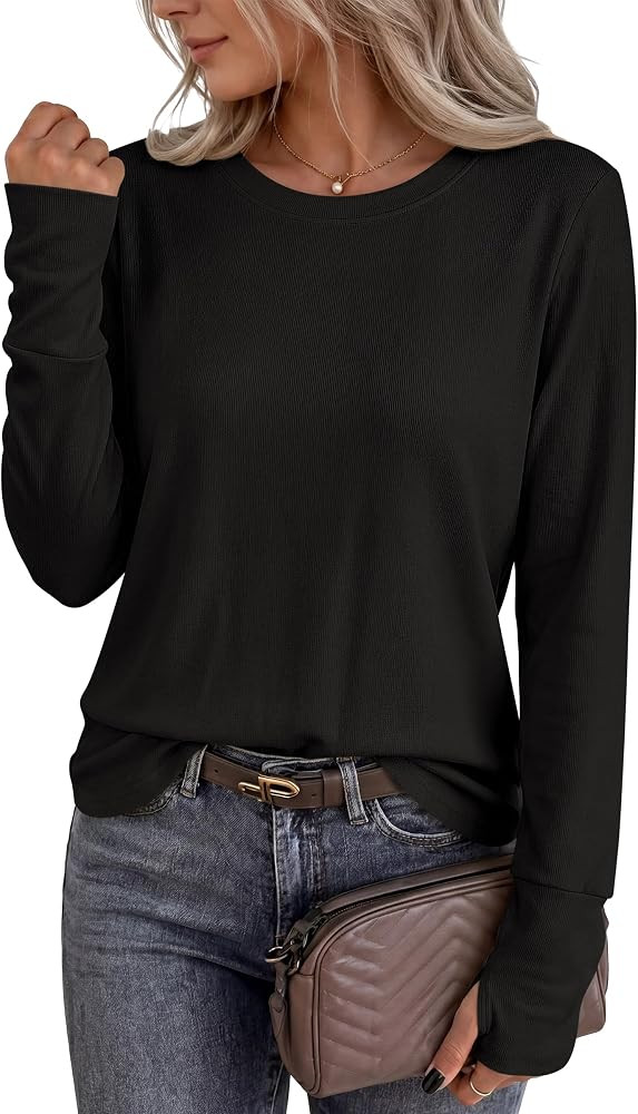 ANRABESS Women Long Sleeve Thermal Top Fleece Shirts with Thumb Hole | Amazon (US)