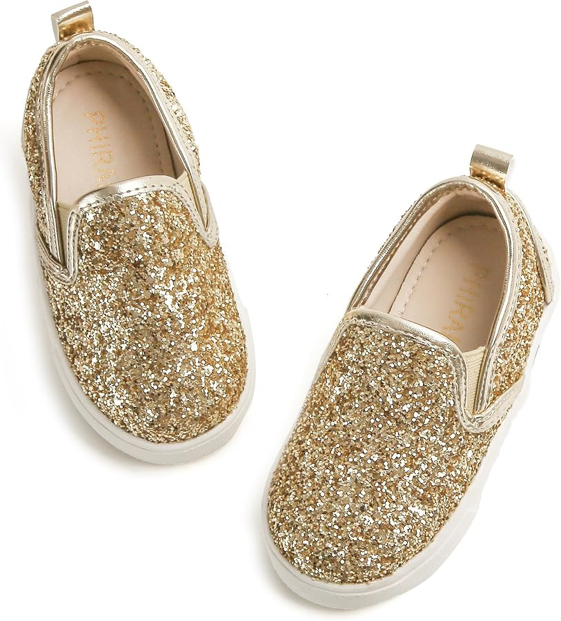 Toddler/Little Girls Sneakers-Slip On Glitter Sports Shoes for Running Walking | Amazon (US)