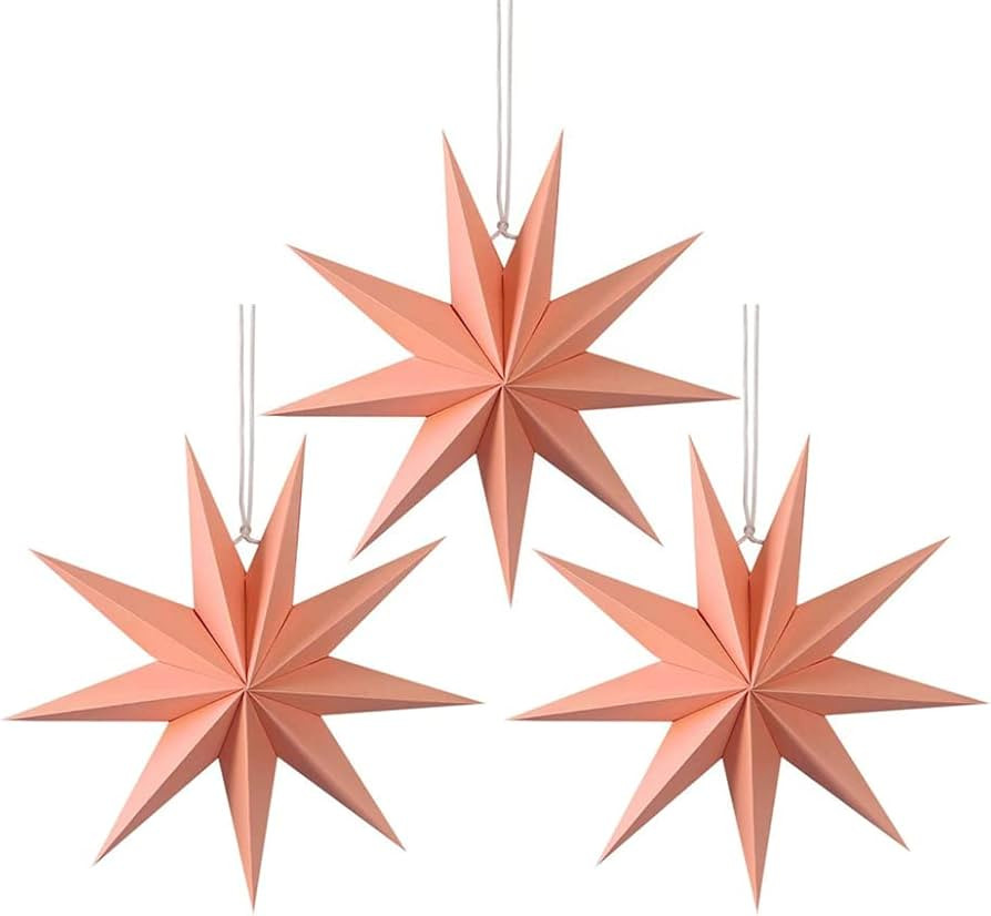 3 Pieces Paper Star Lanterns - 9-Pointed 12inch Pendant Hanging Lampshade Decorations for Wedding... | Amazon (US)