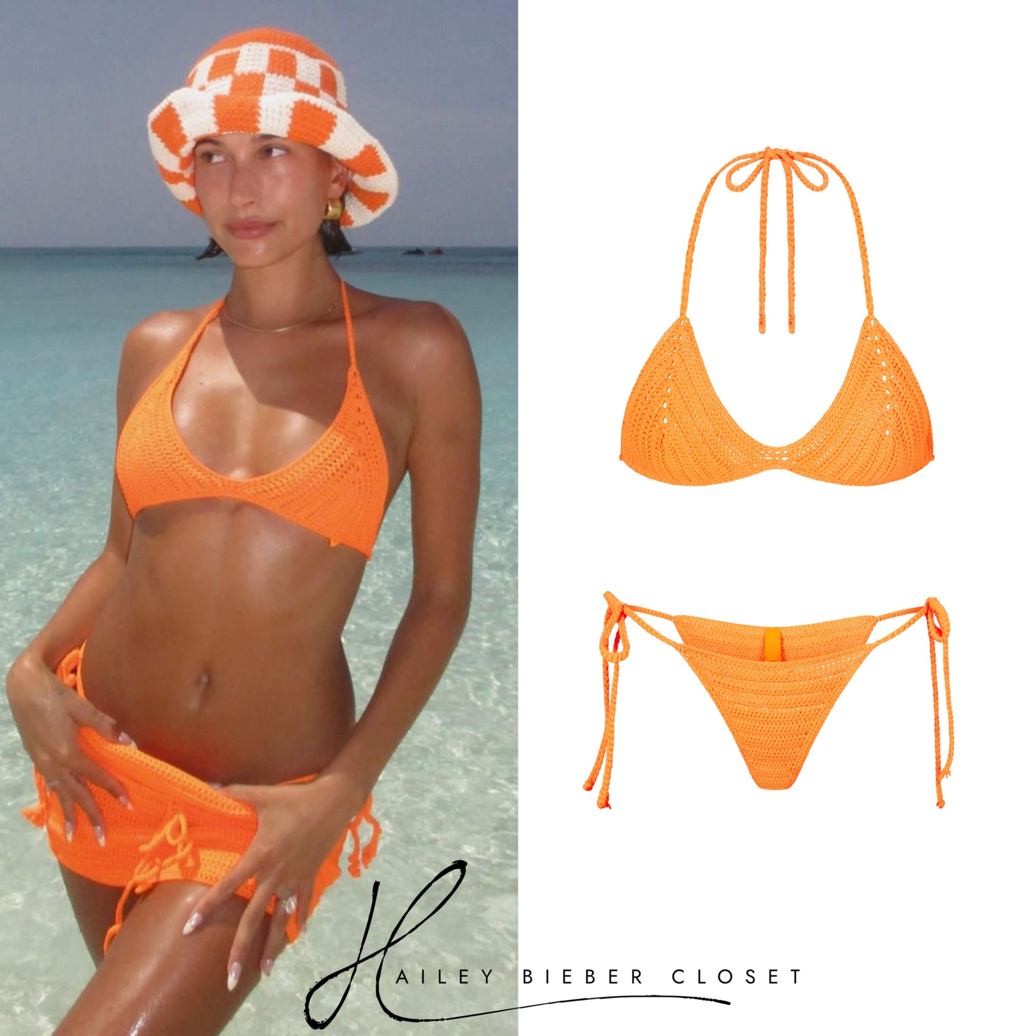 Hailey Bieber wearing SKIMS Crochet Bikini.
