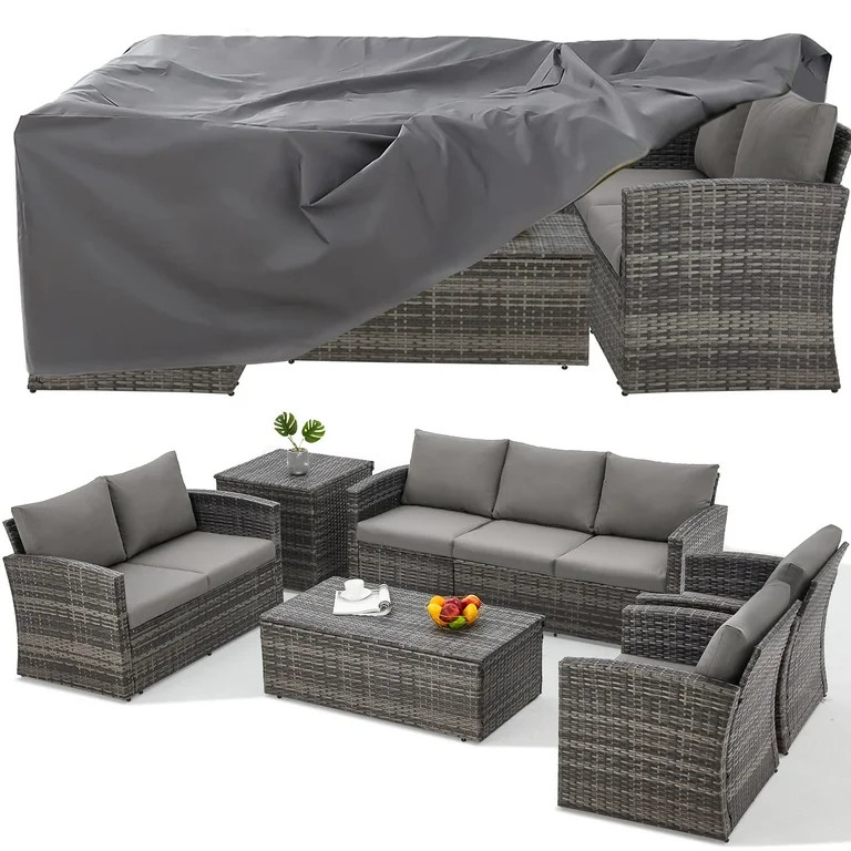 AECOJOY 7 Pieces Patio Furniture Set with Two Storage Boxes, Outdoor Rattan Conversation Set with... | Walmart (US)