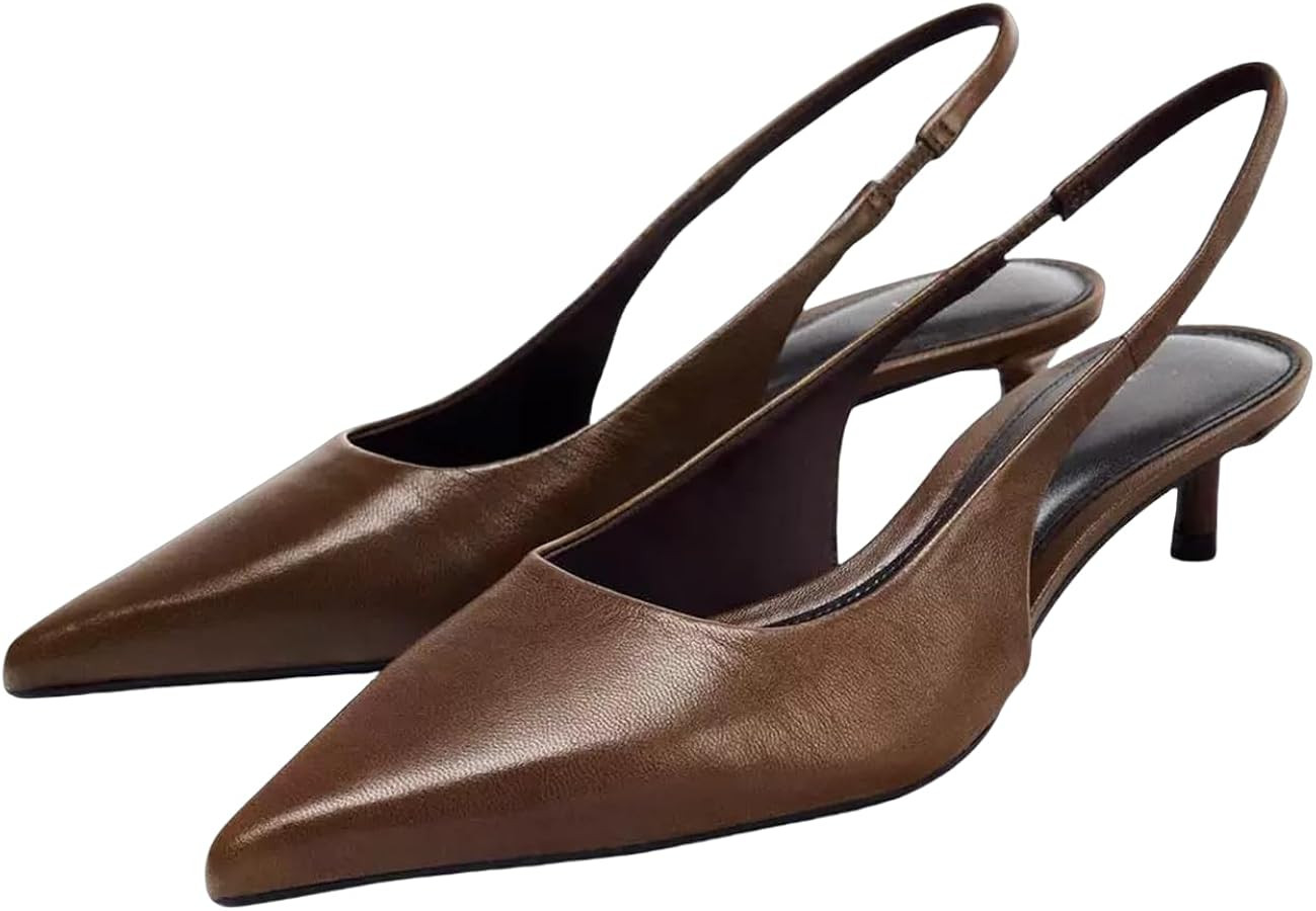 Kitten Heels for Women Slingback Pumps Pointed Close Toe Slip On Work Pumps | Amazon (US)