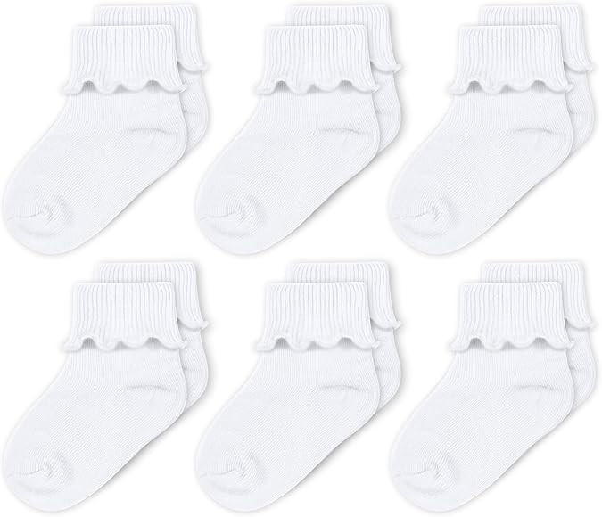 CozyWay Baby Girls Socks 6 Pack Ruffle Ripple Edge Turn Cuff Socks | Amazon (US)