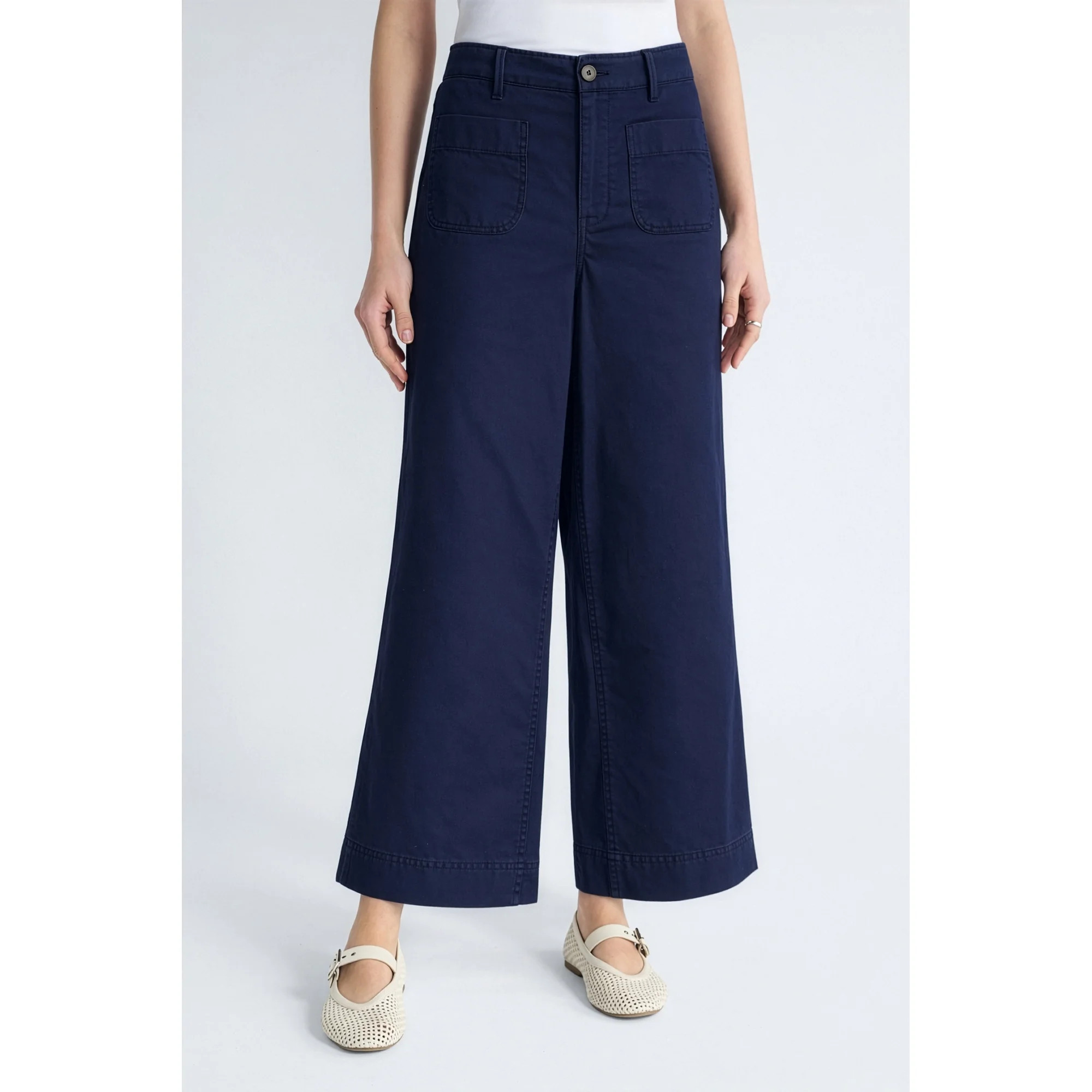 Free Assembly Women's and Women's Plus Wide Leg Cropped Pants with Patch Pockets, 26" Inseam, Siz... | Walmart (US)