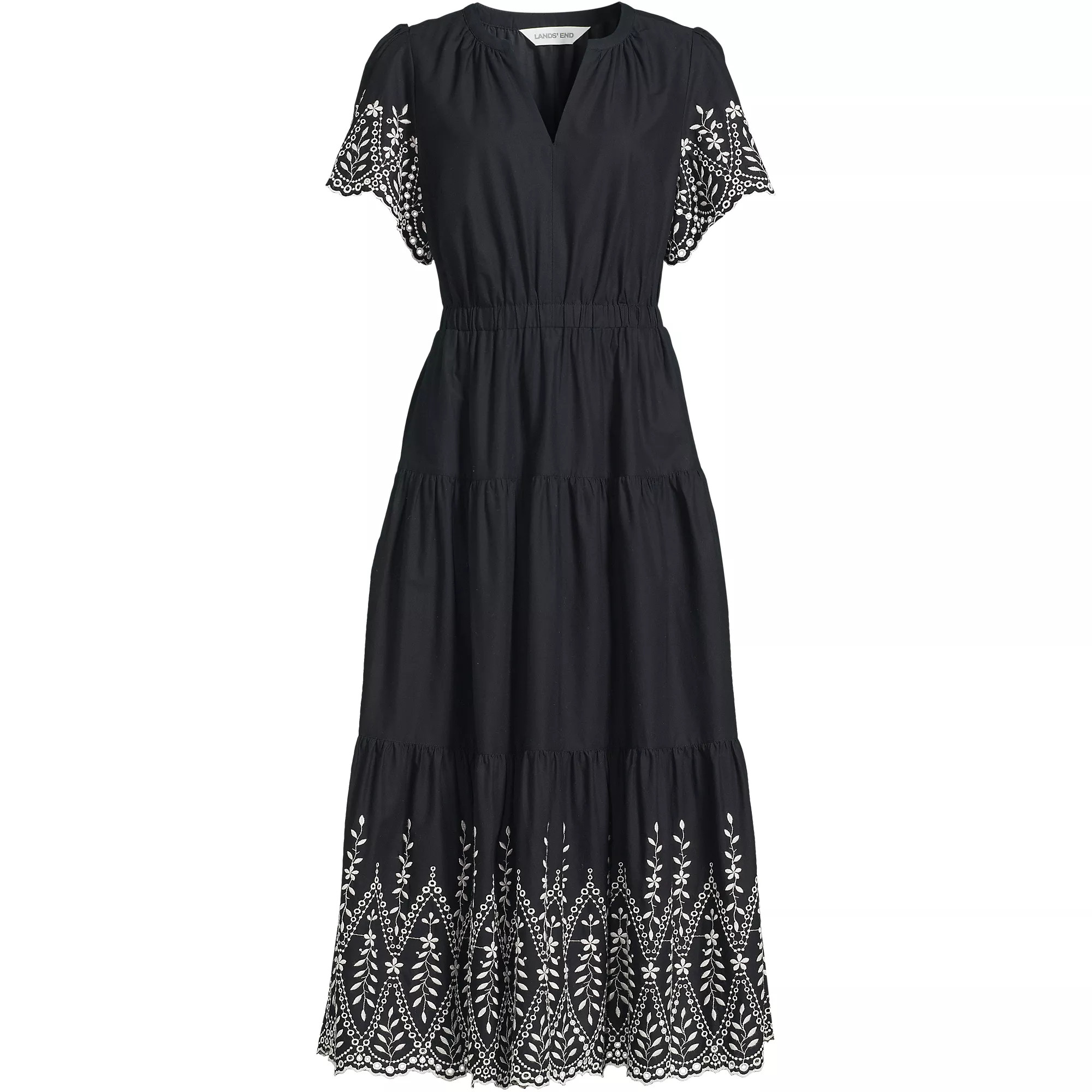 Women's Tiered Cotton Poplin Eyelet Maxi Dress | Lands' End (US)