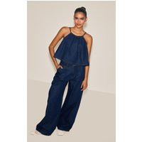 Indigo Pleated Wide Leg Jeans | PrettyLittleThing US