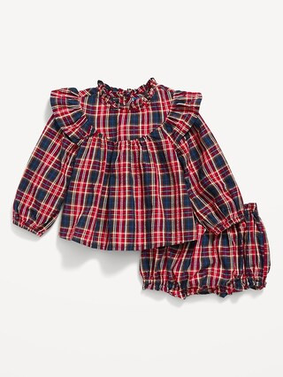Ruffle-Trim Plaid Seersucker Top and Bloomers Set for Baby | Old Navy (US)