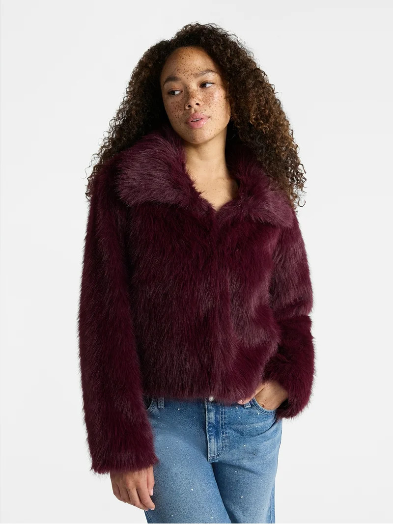 No Boundaries Faux Fur Coat, Women's and Plus | Walmart (US)