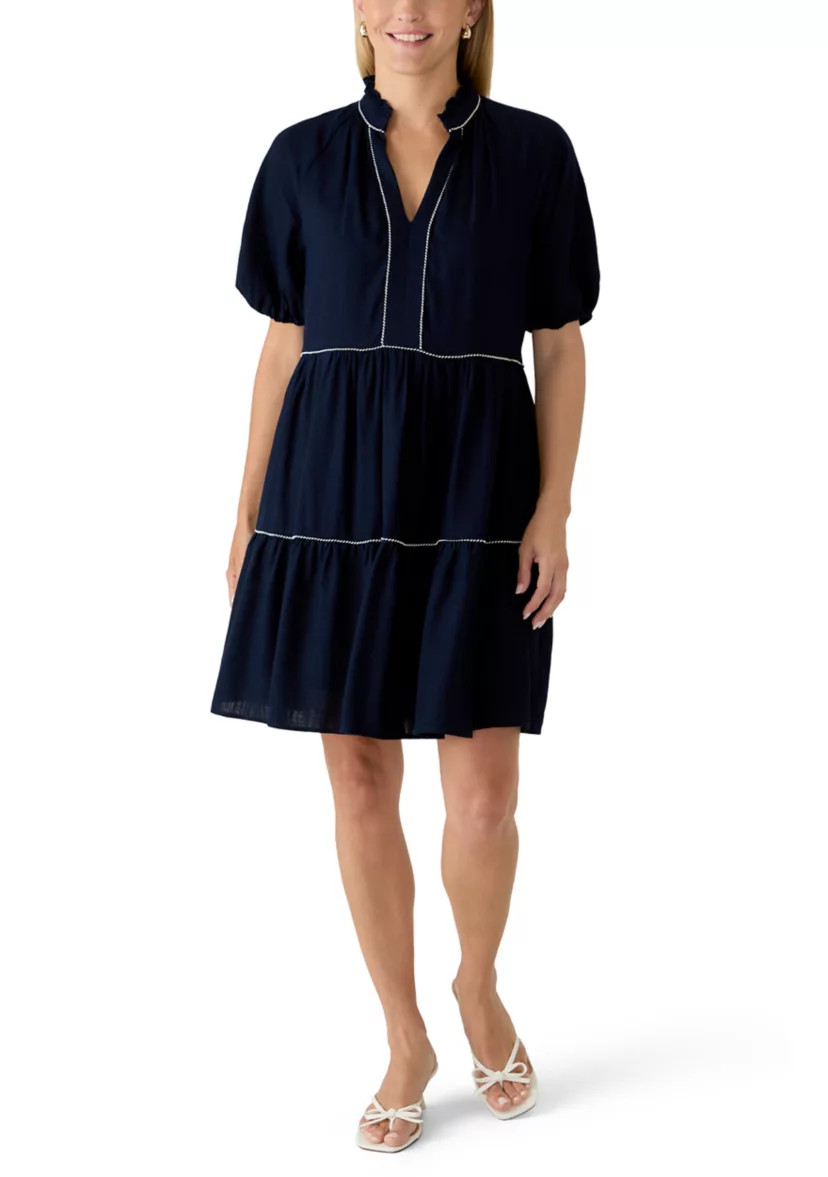 Women's Short Sleeve Split Neck Tiered Dress | Belk