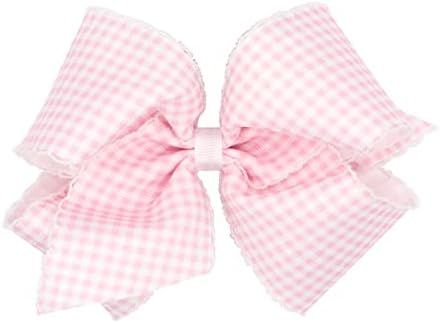 Wee Ones Girls King Gingham Print With Moonstitch Trimmed Bow, Light Pink | Amazon (US)