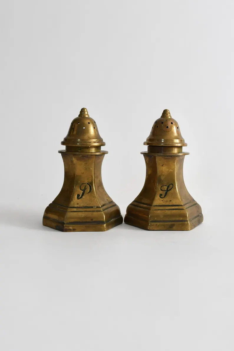 Vintage Heavy Solid Brass Salt & Pepper Shakers - Etsy | Etsy (US)