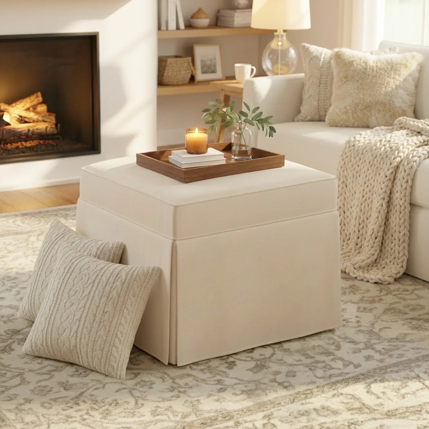 My Texas House Alamo Large Skirted Ottoman, Gingham Fabric | Walmart (US)