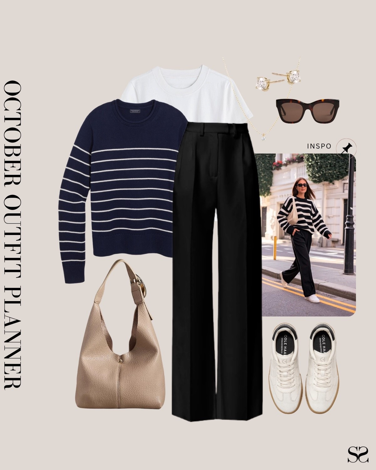 Monthly outfit planner OCTOBER: Fall outfits | black trouser, striped sweater, white tee, sneaker, leather tote 

#falloutfit #classicstyle #casualstyle 

Image inspo credit: Pinterest


#LTKSeasonal #LTKStyleTip