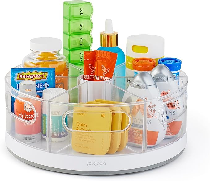 YouCopia Crazy Susan Lazy Susan Organizer, 6 BPA-Free Removable Clear Bins with Handles, Rotating... | Amazon (US)