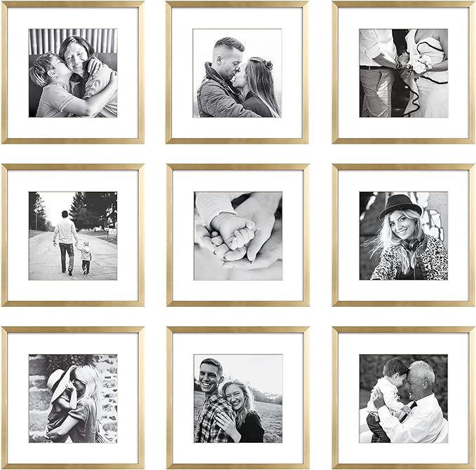 ArtbyHannah Gallery Wall Frame Set of 9 12x12 Square Picture Frame，Gold Frames Used as 8x8 Pict... | Amazon (US)