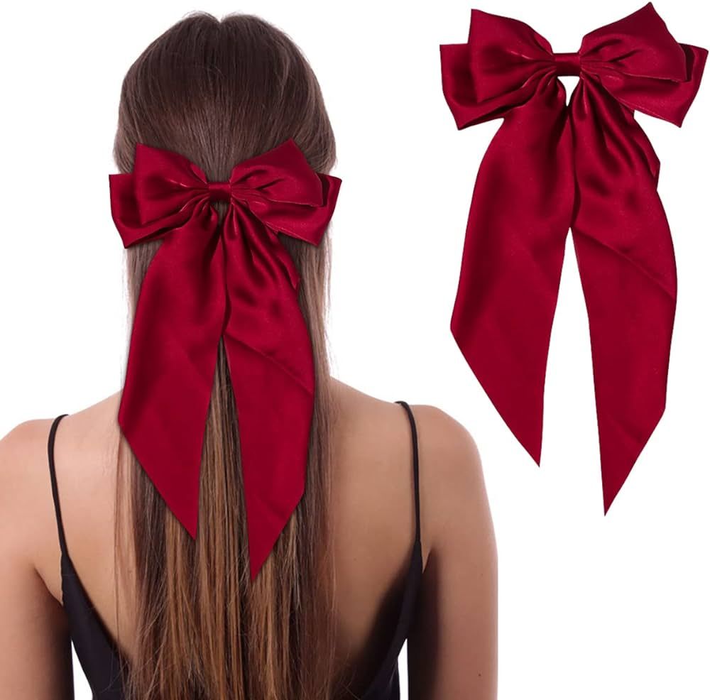 Silky Bow Hair Barrettes Jumbo Bow Clip with Tails Hair Bow Clip For Woman Girls Satin Hair Barre... | Amazon (US)