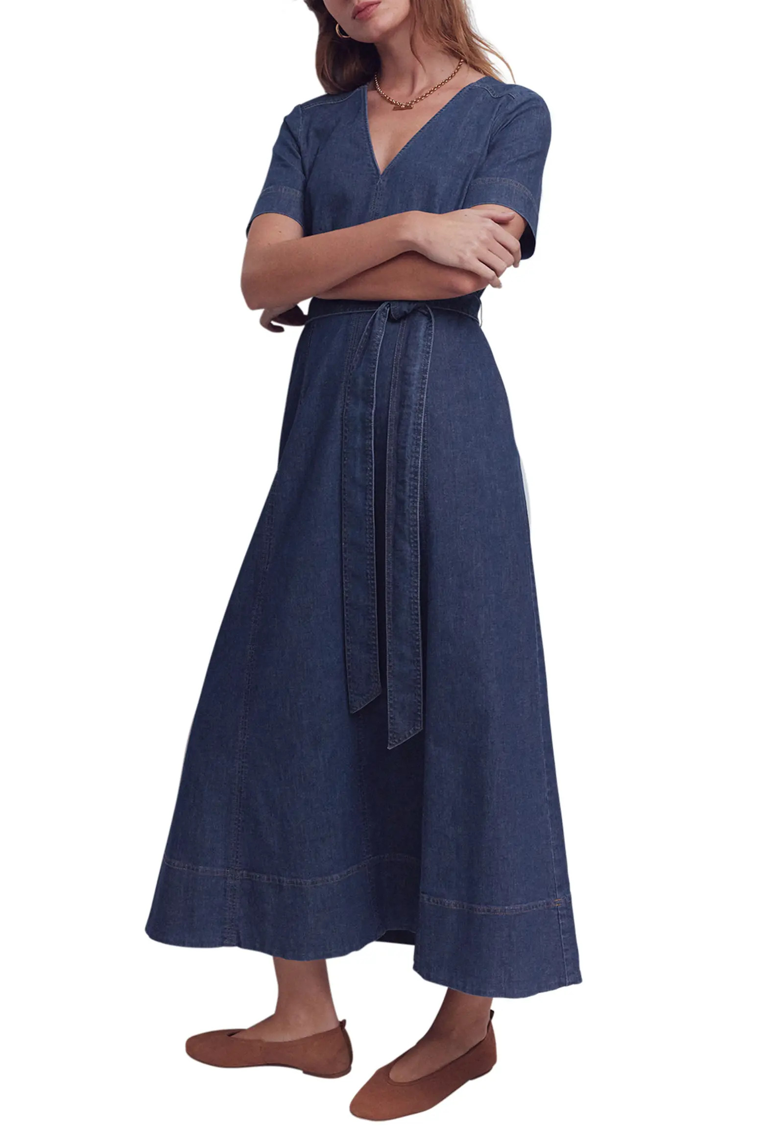 Short Sleeve Denim Midi Dress (Women) | Nordstrom | Nordstrom